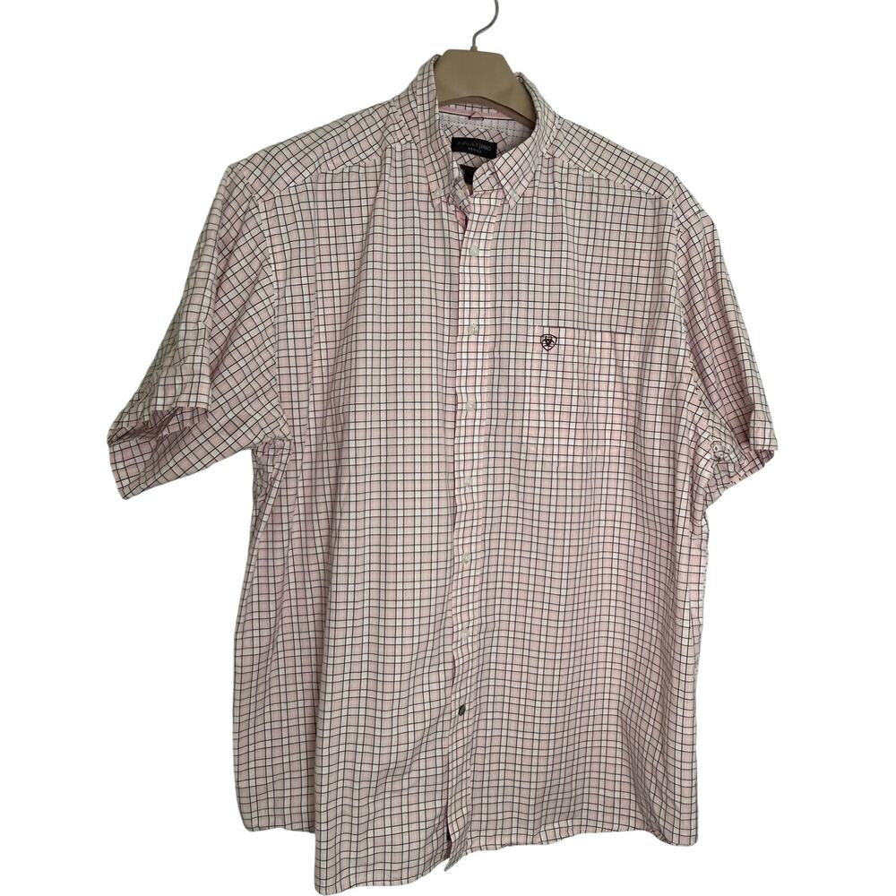 Ariat Pro Series Shirt Short Sleeve Vented Pink White Brown Size XXL Button Down